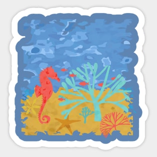 Seabed Underwater Scene Fish Seahorse Coral Sticker